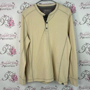 Eddie Bauer long sleeve thermal waffle knit top Beige Long Sleeve Henley